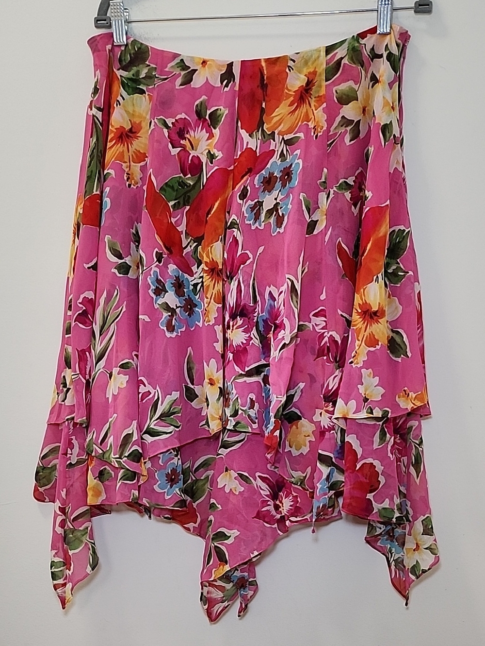 Lauren Ralph Lauren Women's Pink Floral Asymmetrical Handkerchief Hem Skirt 14P - Picture 3 of 16